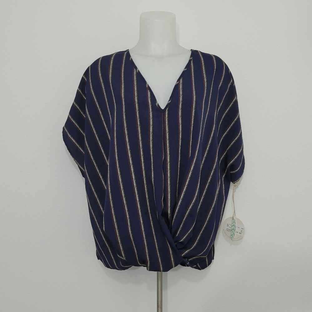 Hummingbird Navy and Gold Striped Blouse
